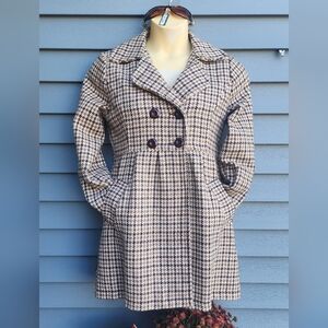 Studio Y Houndstooth Double-Breasted Pea Coat